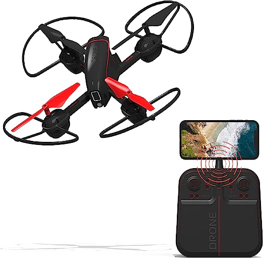 Sharper Image 10” Mach X Long Range Drone with Streaming Camera, LED Lights, 2.4 GHz, Auto-Orientation, Assisted Landing and Gyro Stabilization Control, Capture Panoramic Videos, Rechargeable Battery