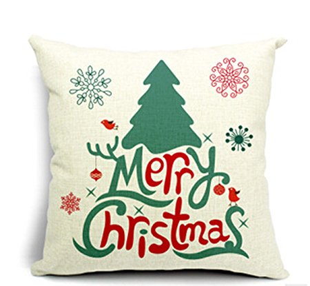Merry Christmas Snow Cotton Linen Throw Pillow Case Cushion Cover Home Sofa Decorative 18 X 18 Inch