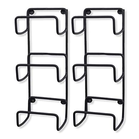 Wallniture Wrought Iron Metal Towel Rack 3-Section 16 Inch Wall Mountable Yoga Mat Foam Roller Holder in Black Set of 2