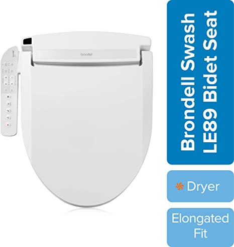 Brondell LE89 Swash Electronic Bidet Seat LE89, Fits Elongated Toilets, White – Side Arm Control, Warm Air Dryer, Strong Wash Mode, Stainless-Steel Nozzle, Nightlight and Easy Installation, LE89