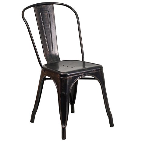 Flash Furniture Indoor/Outdoor Stackable Chair, Black/Antique Gold