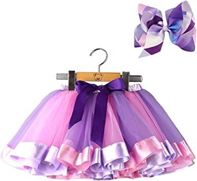 BGFKS Layered Ballet Tulle Rainbow Tutu Skirt for Little Girls Dress Up with Colorful Hair Bows