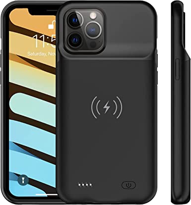 Battery Case for iPhone 12 Pro Max(6.7 inch), 7000mAh Portable Protective Backup Qi Wireless Charging Case Compatible with iPhone 12 Pro Max, Rechargeable Extended Battery Charger Case -Black