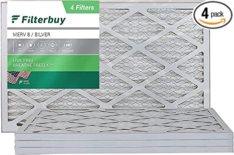 FilterBuy 8x30x1 Air Filter MERV 8, Pleated HVAC AC Furnace Filters (4-Pack, Silver)