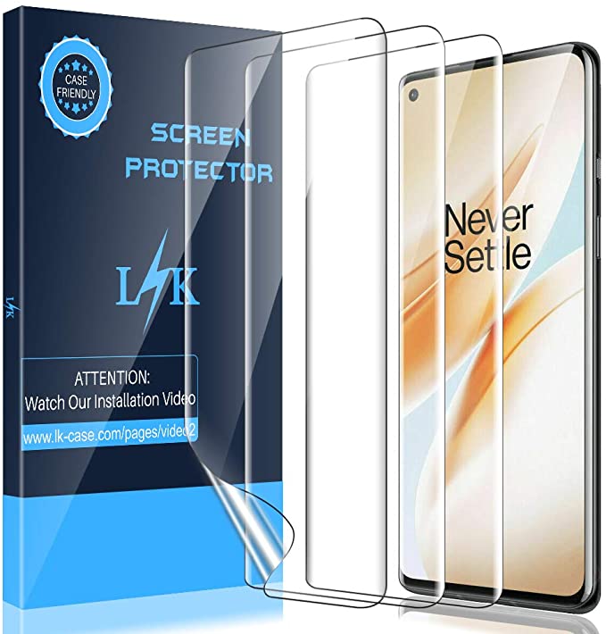 LK [3 Pack] Screen Protector for Oneplus 8, [Ultrasonic Fingerprint Compatible] Flexible TPU Film HD Clear, Anti-Scratch, Case Friendly