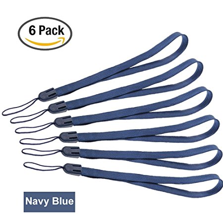 CaseBuy 6pcs Premium Hand Wrist Nylon Strap Lanyard, 8 Inch Sturdy Cell Phone Hand Lanyards Bulk for Camera, Cell Phone, Keychain, ipod, PSP, Wii, USB Flash Drives and More, Navy Blue