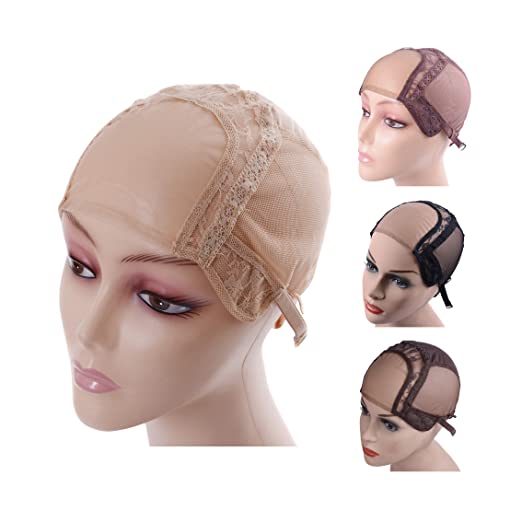 4X4 U Part Swiss Lace Wig Cap for Making Wigs with Adjustable Straps on the Back Glueless Hairnets(Blonde L)