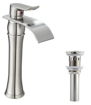 Aquafaucet Waterfall Spout Single Handle Bathroom Sink Vessel Faucet Basin Mixer Tap Brushed Nickel