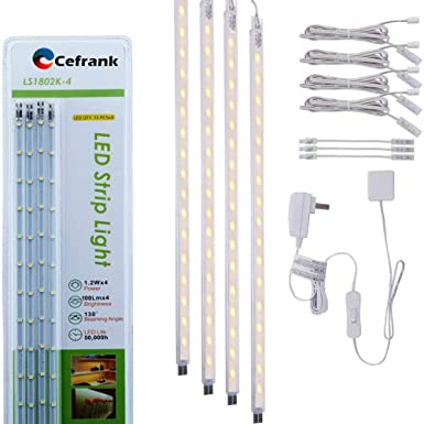 LED Display Light Bar Kit - (4) 16" Linkable Lights - Plug in - Series   Parallel Connection - Low Profile - Soft Warm White