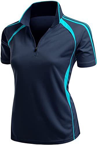 Women's Coolmax 2 Tone Collar Zipup Polo T-Shirt
