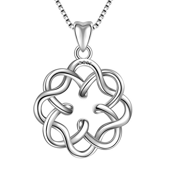 925 Sterling Silver Irish Infinity Endless Love Celtic Knot Vintage Pendant Necklace, Box Chain 18"