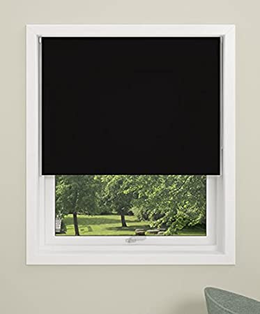 DEBEL Mini Blackout Roller Blind, Uni, Fabric, Black, 120 x 150 cm