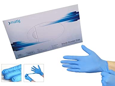 Comfort Pack of 100 Matig Nitrile Rubber, Powder-Free Hand Gloves with 1 Disposable FACE MASK (Large, Blue)