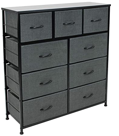 Sorbus Dresser with 9 Drawers - Furniture Storage Chest Tower Unit for Bedroom, Hallway, Closet, Office Organization - Steel Frame, Wood Top, Easy Pull Fabric Bins (9 Drawers, Black)