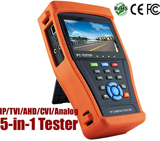 HDView® 5-in-1 Touchscreen POE CCTV Tester for IP / AHD / CVI / TVI / Analog Cameras, 1080P, BNC, 2A 12V DC Power Out, Network Cable Tester, Rechargeable Battery, WiFi, Audio-In Out