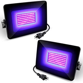 2 Pack UV LED Flood Light, 30W High Power UV Black Lights with UL Plug (3.3ft Cable), 395nm-405nm IP66 Waterproof, for Blacklight Party Supplies, Stage Lighting, Aquarium, Glow in The Dark