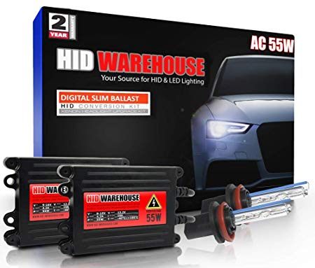 HID-Warehouse 55W AC Xenon HID Lights with Premium Slim AC Ballast - H11 6000K - 6K Light Blue - 2 Year Warranty