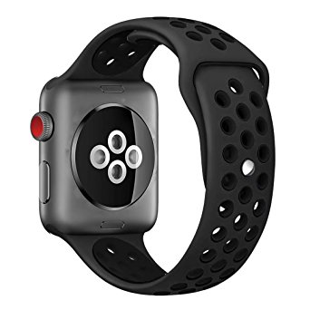 Hailan Band for Apple Watch Series 1 Series 2 Series 3,Soft Durable Sport Silicone Replacement Wrist Strap Band for iWatch,38mm,S/M,Anthracite / Black