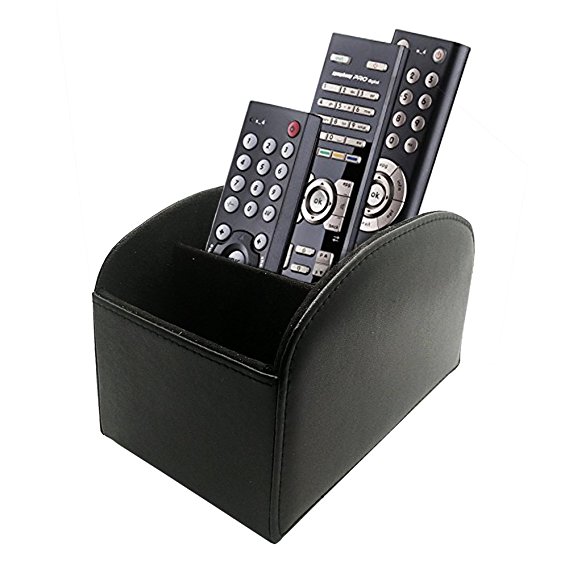 Fosinz Remote Control Holder Organizer Leather Control Storage TV Remote Control Organizer with 4 Spacious Compartments (Black 1)