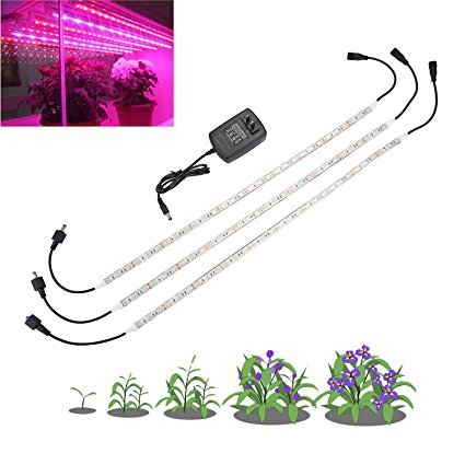 Umiwe LED Grow Light Strip Plant Light with 2A Power Adapter, 3 PCS Red Blue 5:1 Strip Grow Light Lamp for Indoor Plants Hydroponics Aquatic Greenhouse (19.7''/Strip)