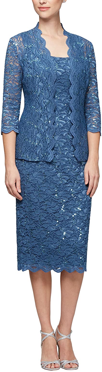 Alex Evenings Women's Tea Length Lace Jacket Dress (Petite and Regular)