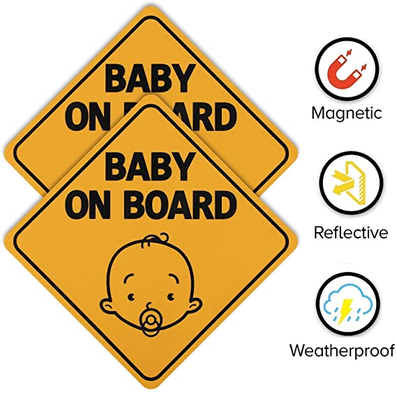 Hyber&Cara Baby On Board Sign Magnet for Car, Magnetic Baby in Car Sticker, Reflective at Night, Weatherproof, No Fading, Pack of 2