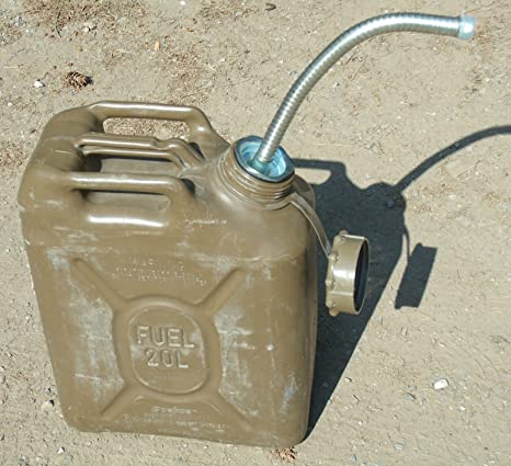 Military Jerry can nozzle fits 5 gallon jerry can metal and the Scepter fuel spout 5gal can
