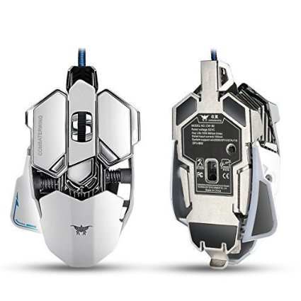Combaterwing 4800 DPI Optical USB Wired Professional Gaming Mouse Programmable 10 Buttons RGB Breathing LED Mice White