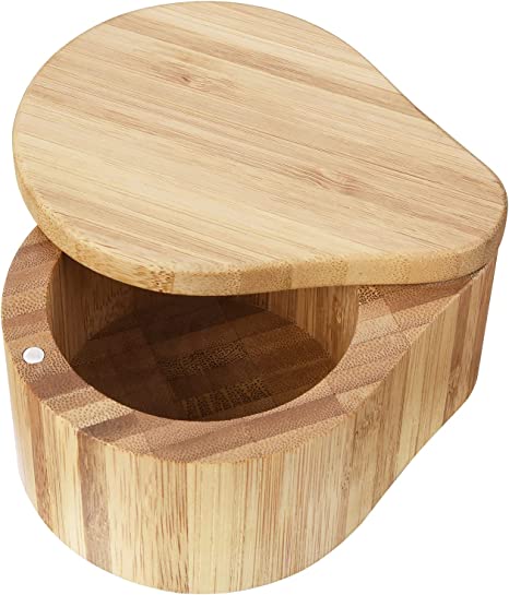 Bamboo Salt and Cumin&Pepper Box,Spice Cellar,Sugar Container, Swivel Lid with Magnet to Keep Dry, Dust-Free - Gourd Design (single layer)