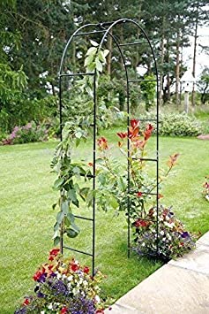 garden mile® Large 2.4M Black Metal Garden Arch Heavy Duty Strong Tubular Arbour For Roses Climbing Plants Support Archway garden Decoration