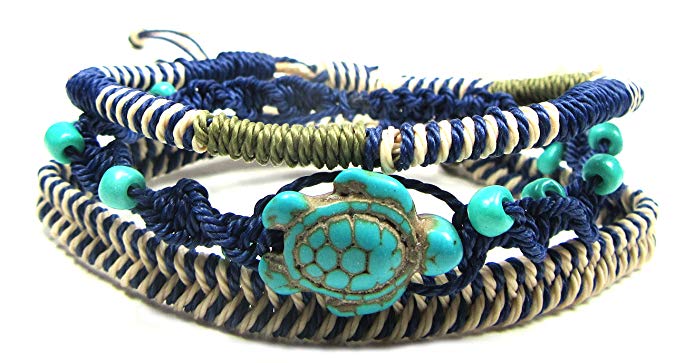 Exotic & Trendy Jewelry, Books and More Turtle Hemp Bracelet-Black Bracelet with Turtle in Turquoise Color-Hawaiian Sea Turtle Bracelet-Hemp Bracelet