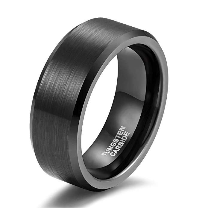Shuremaster 4mm 6mm 8mm 10mm Black Tungsten Ring I Love You Wedding Band for Men Women Brush Bevel Edge Comfort Fit Size 4-15