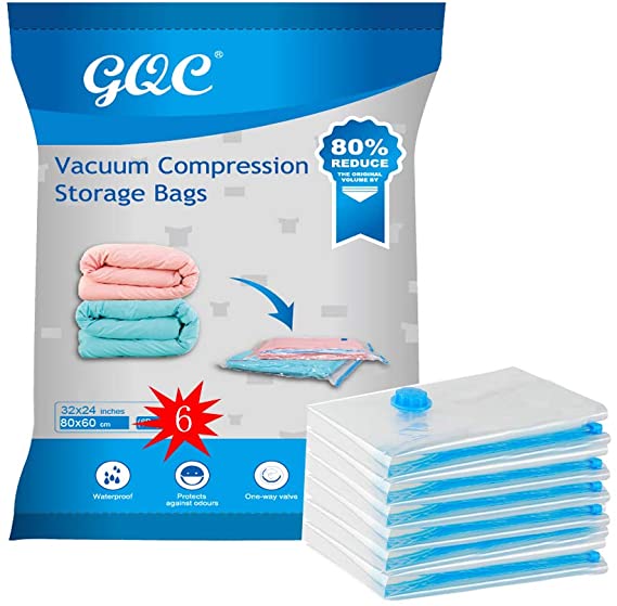 GQC Vacuum storage bags,6 pack Vacuum bags clothes [Works With Vacuum Cleaner ],to store clothes and beddings,could save your space,dust-free,keep away from moisture (80 * 60 CM)