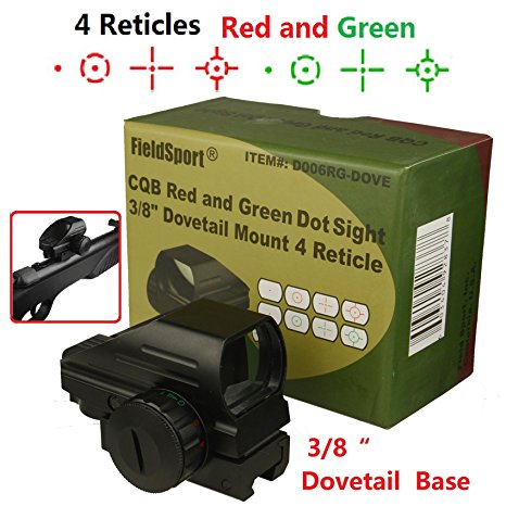 Field Sport Red and Green Reflex Sight With 4 Reticles, 3/8 Dovetail Base Mount for Airgun, Airsoft and .22 1022 10-22 Rifle
