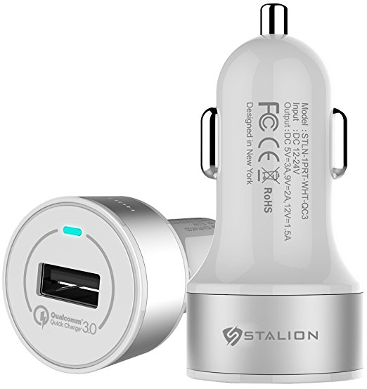 Car Charger: Stalion® Quick Charge 3.0 USB Turbo Adaptive Fast Rapid Vehicle Charger (Ceramic White) Universal for Samsung Galaxy S6 Edge  Note 5 Nexus 6 Qi Wireless Charging Pad [Qualcomm Certified]