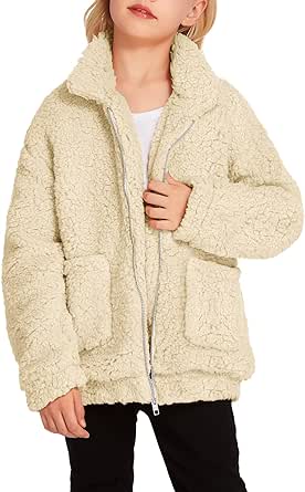 Arshiner Girls Fleece Jacket Fall Winter Warm Shearling Outerwear Coat with Pockets
