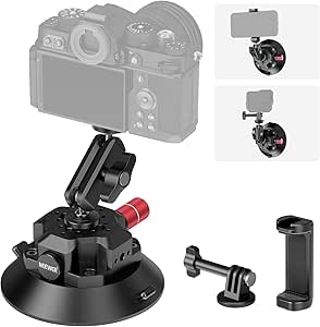 NEEWER 4.5" Suction Cup Camera Mount with Ball Head Magic Arm, 1/4" 3/8" ARRI Holes, Quick Release Car Mount with Phone Holder & Action Cam Adapter Compatible with iPhone DJI Insta360, CA105