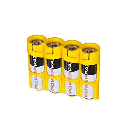 Storacell by Powerpax SlimLine AA Battery Caddy Yellow, Holds 4 Batteries