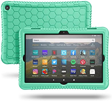 Fintie Silicone Case for All-New Kindle Fire HD 8 Tablet and Fire HD 8 Plus Tablet (10th Generation, 2020 Release) - [Honey Comb Series] [Kids Friendly] Light Weight Shock Proof Back Cover, Green