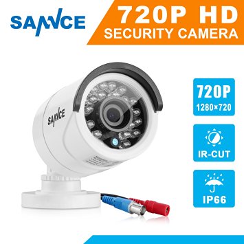 Sannce 720P Security Bullet Camera (Better Than 1200TVL), Build-in IR Cut Filter with Superior Day/Night Vision, In/Outdoor Fixed Weatherproof Metal Housing