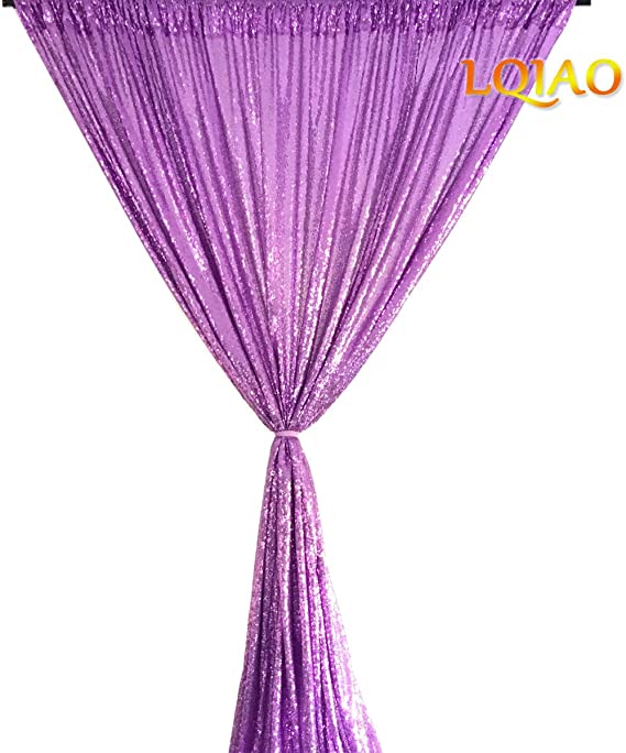 LQIAO New Sequin Backdrop Lavender-4x7FT Elegant Shimmer Sequin Fabric Photography Background Party Wedding Photo Booth Backdrop Decoration