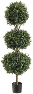 Silk Decor 4-Feet Tri Ball Boxwood Topiary Plant GreenTwo-tone