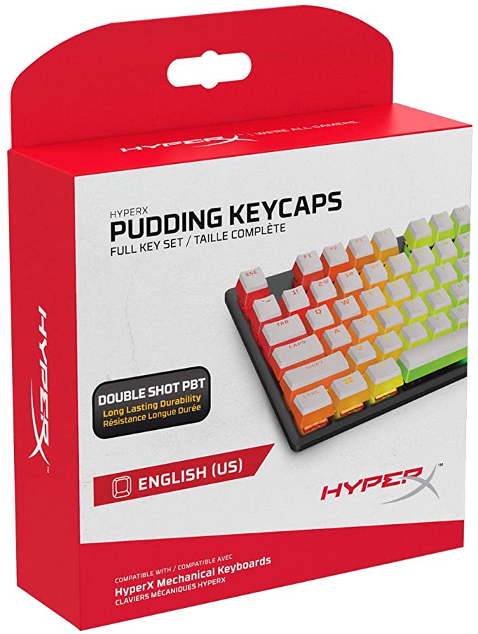 HyperX Pudding Keycaps - Double Shot PBT Keycap Set with Translucent Layer, for Mechanical Keyboards, Full 104 Key Set, OEM Profile, English (US) Layout – White