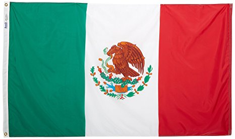 Mexico Flag 3x5 ft. Nylon SolarGuard Nyl-Glo 100% Made in USA to Official United Nations Design Specifications by Annin Flagmakers.  Model 195706