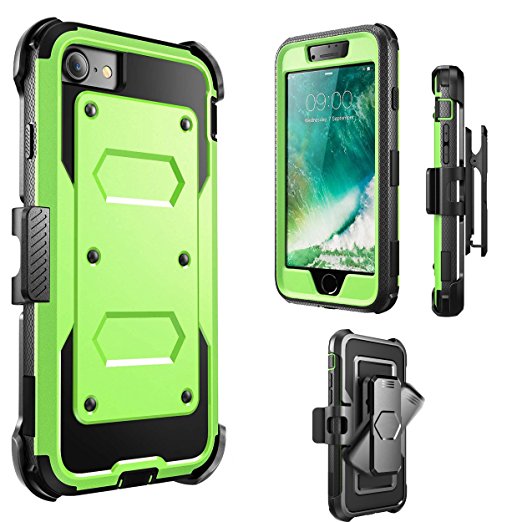 iPhone 7 Case, ST ArmorBox Daul Layer [Full body] [Heavy Duty Protection ] Shock Reduction / Bumper Holster Kickstand Case with built in Screen Protector for Apple iPhone 7 2017 Release (GREEN)