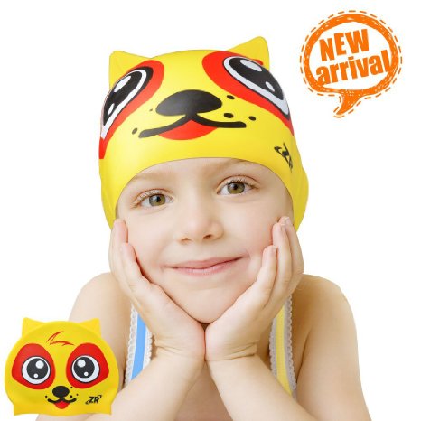 Swim Caps, ZIONOR Silicone Swimming Caps for Youth Kids with Cute Animal Cartoon Elastic Designed Non-toxic, Allergy-free Waterproof, Eco-friendly for Boys Girls 3 - 12 Years Old