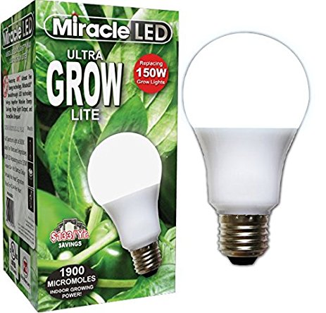Miracle LED Commercial Hydroponic Ultra Grow Lite - Replaces up to 150W - Daylight White Full Spectrum LED Indoor Plant Growing Light Bulb For DIY Horticulture & Indoor Gardening (605188)