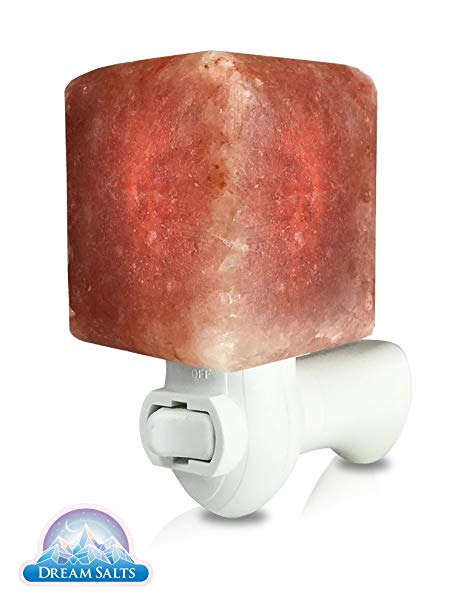 Dream Salts Lamp/Natural Himalayan Salt Rock Night Light/Mini Hand Carved Salt Crystal Wall Light/UL Approved Wall Plug for Air Purifying/Bedroom Decoration and Lighting (Cube)