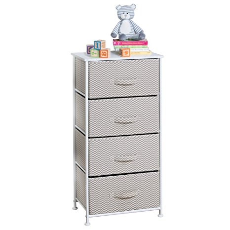 mDesign Chevron Fabric Baby 4-Drawer Dresser and Storage Organizer Unit for Nursery, Bedroom, Play Room - Taupe/Natural