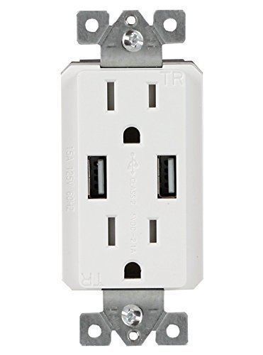 TOPGREENER TU2152A Dual USB Charger with 15A Duplex Tamper Resistant Receptacle White